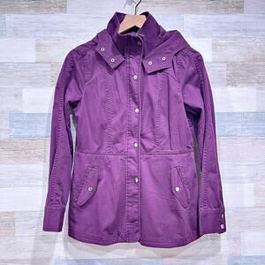 LOFT Hooded Utility Field Jacket Purple Snap Button Unlined Cotton Womens XS